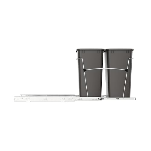 Rev-A-Shelf RV-18KD-13C-S Double Pullout Trash Can for Kitchen Cabinets 35 Quart Garbage Recycling Bin on Full Extension Slides, Gray - color: Dark Gray