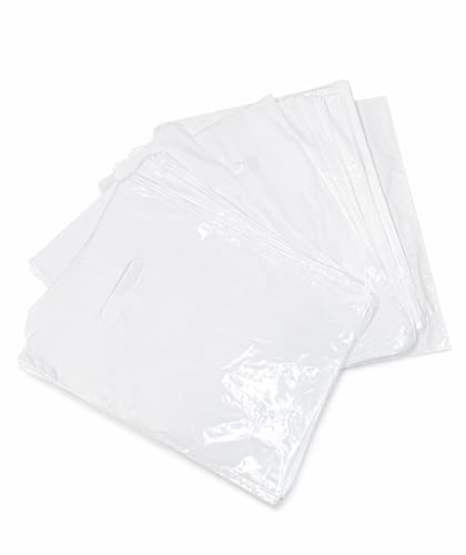 White Plastic Merchandise Bags, Die Cut Retail Shopping Bags for Small Business, Boutique & Store Packaging, 1.25 Mil, 9x12, 12x15, 15x18, Packs of 100, 200, 500 (100, 9x12) - size: 9x12