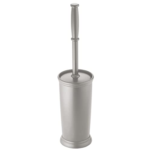 mDesign Toilet Bowl Brush and Holder - Covered Bathroom Toilet Brush - Standing Toilet Bowl Scrubber in Modern Holder - Compact, Space Saving, Deep Cleaning Brush for Toilet - Hyde Collection - Gray - color: Gray, size: Pack of 1