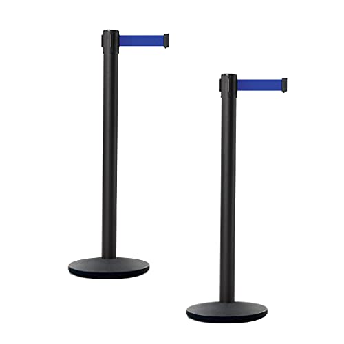 CCW 2 Pack Retractable Belt Barrier Stanchions, 7.5 Ft Dark Blue Belt - color: Dark Blue, size: 7.5 Foot