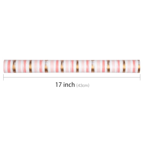 LeZakaa Pink Wrapping Paper Roll, Pink Striped Metallic Foil Gift Wrap for Baby Girl, Christmas, Birthday, Bridal Shower, Wedding Presents, with Gridlines, Mini Roll 17 in x 9.8 ft - color: Z-Gold Stripes, size: 17" X 9.8 ft