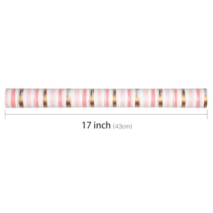 LeZakaa Pink Wrapping Paper Roll, Pink Striped Metallic Foil Gift Wrap for Baby Girl, Christmas, Birthday, Bridal Shower, Wedding Presents, with Gridlines, Mini Roll 17 in x 9.8 ft - color: Z-Gold Stripes, size: 17" X 9.8 ft