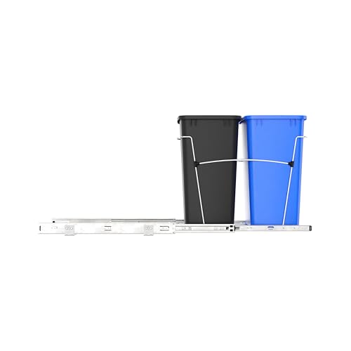 Rev-A-Shelf Double Pullout Garbage Trash Cans for Kitchen Cabinets, 35 Qt - color: Blue & Black