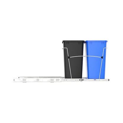 Rev-A-Shelf Double Pullout Garbage Trash Cans for Kitchen Cabinets, 35 Qt - color: Blue & Black