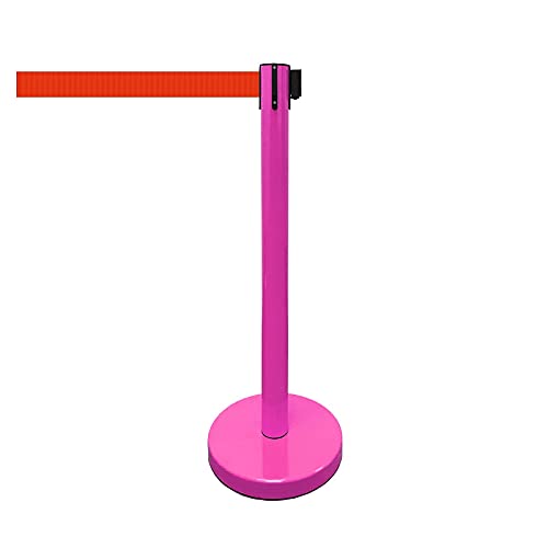 VIP Crowd Control Retractable Belt Stanchion Queue Safety Barrier Set, 36" Ht, 78" Belt (2 M.Pink Posts Red Belt) - color: 2 M.Pink Posts Red Belt