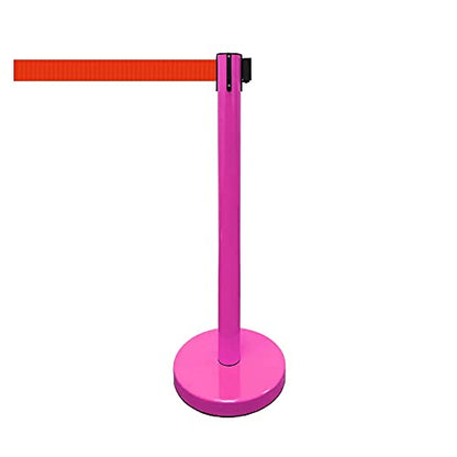 VIP Crowd Control Retractable Belt Stanchion Queue Safety Barrier Set, 36" Ht, 78" Belt (2 M.Pink Posts Red Belt) - color: 2 M.Pink Posts Red Belt
