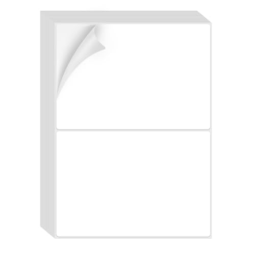 Round Corner Half Sheet 8.5" x5.5" Mailing Labels Matte Blank White Self Adhesive Shipping Labels for Laser and Ink Jet Printers 200 Label (100 Sheets) - size: 8.5" X 5.5" (2-up), style: 100 Sheets