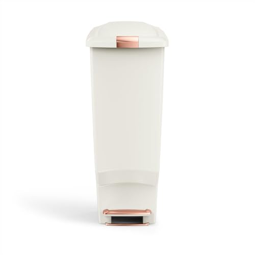 simplehuman Slim Step Can, 40L / 10.6 Gallon Space-Efficient Kitchen Trash Can, Studio Edition, Pet-Proof Slide Lock, 150,000-Step Pedal, Wheels, Cream Plastic - color: Cream