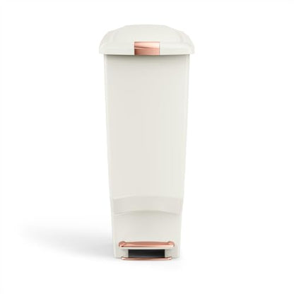 simplehuman Slim Step Can, 40L / 10.6 Gallon Space-Efficient Kitchen Trash Can, Studio Edition, Pet-Proof Slide Lock, 150,000-Step Pedal, Wheels, Cream Plastic - color: Cream