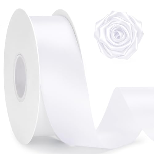 KINGLAKE Double Faced White Satin Ribbon - 1-1/2 Inch x 50 Yards - color: White