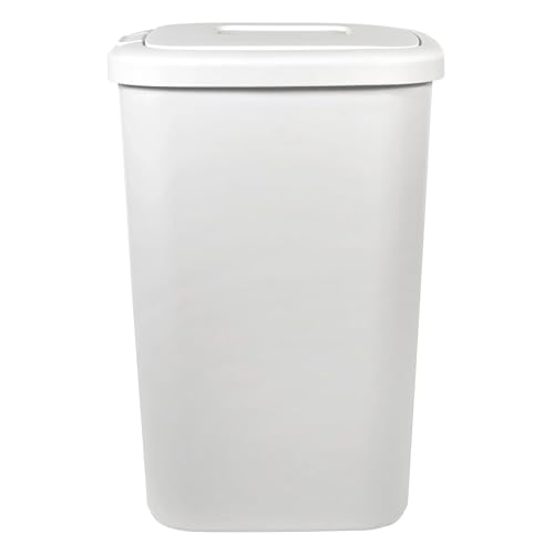 13.3 Gallon Touch Top Kitchen Trash Can, White Plastic Garbage Bin