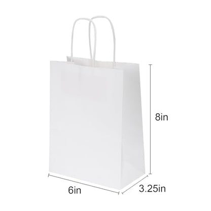 Joybe 300 Pack 5.95x3.25x8 Inch Small White Paper Bags with Handles Bulk, Kraft Paper Gift Bags for Birthday Party Favors Grocery Retail Shopping Business Goody Merchandise Craft Blank Sacks (300pcs)