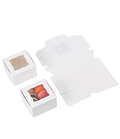 100Pcs Paper Cookie Boxes With Window Small Bakery Boxes 4x4x2.5 Inches Mini Cake Boxes For Pastries,Cupcakes,Desserts,Donuts,Chocolate Strawberries,Candy,Treat Boxes(4 * 4 * 2.5,White) - color: White