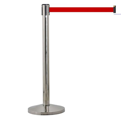 M&T Displays Crowd Control Stanchion Barriers Queue Post 37-inch High Safety Barrier Stands Line Dividers Retractable Belt 9.85'/118" Heavy Base Floor Standing (2-Pack) (Chrome-Red) - color: Chrome-Red