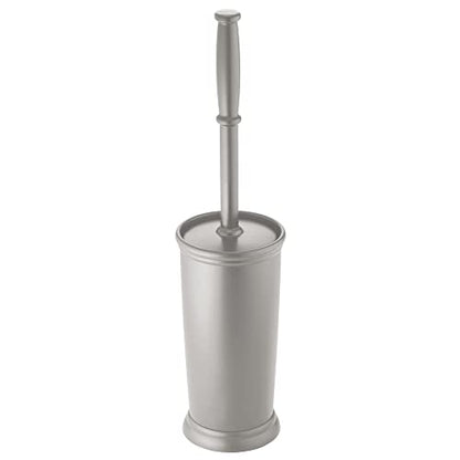 mDesign Toilet Bowl Brush and Holder - Covered Bathroom Toilet Brush - Standing Toilet Bowl Scrubber in Modern Holder - Compact, Space Saving, Deep Cleaning Brush for Toilet - Hyde Collection - Gray - color: Gray, size: Pack of 1