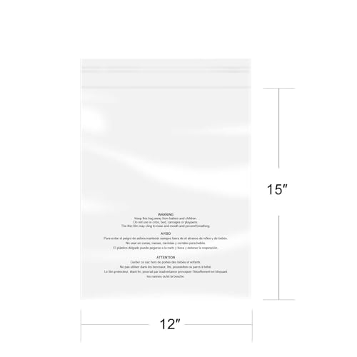 iMailer - 500 Count - 12" x 15", Self Seal 1.6 Mil Clear Plastic Poly Bags with Suffocation Warning for Clothing, T-Shirts, Pants-Resealable Adhesive,Not Strong - size: 12" x 15", style: Resealable Glue
