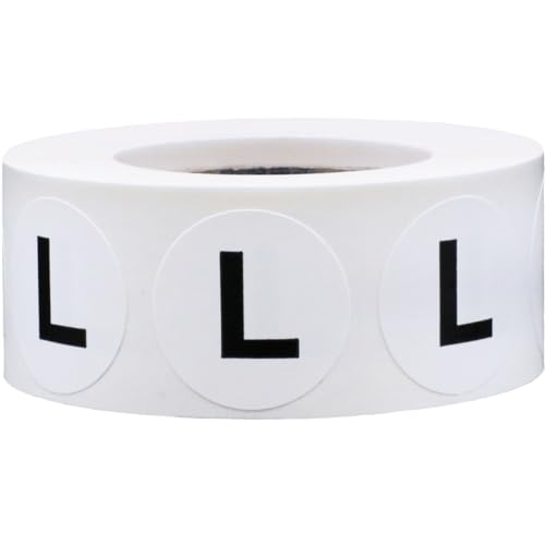 White Circle Large L Clothing Size Stickers - 3/4 Inch Round, 500 Adhesive Labels Per Roll for Retail Apparel, Clothing Organization, and Inventory - Made in the USA - color: L