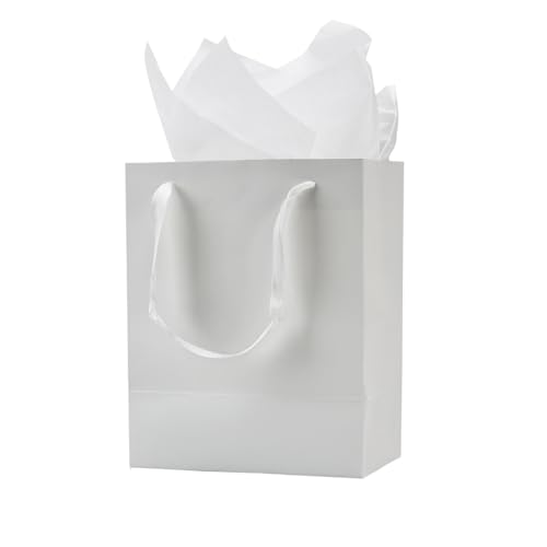Aosric White Gift Bags with Tissue Paper, 30 Pack, 8x5x10 Inch - color: White