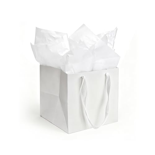 Papertide 12 Pack 6x6x6 inch White Square Gift Bags with Tissue Ppaper - color: White