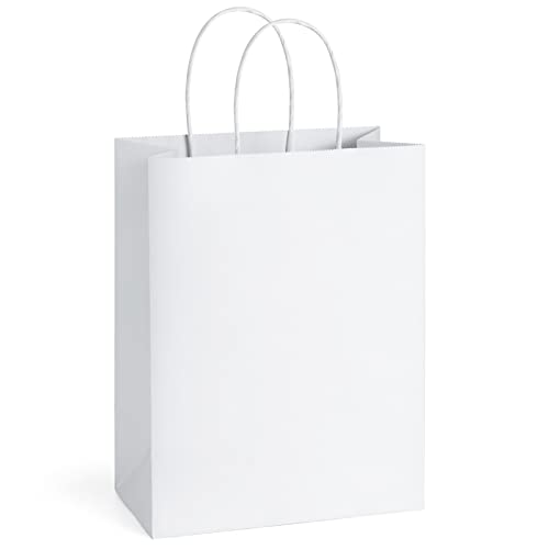 BagDream White Gift Bags with Handles 8x4.25x10.5 Inch Medium 100 Pack Bulk - color: White