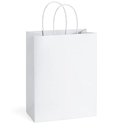 BagDream White Gift Bags with Handles 8x4.25x10.5 Inch Medium 100 Pack Bulk - color: White