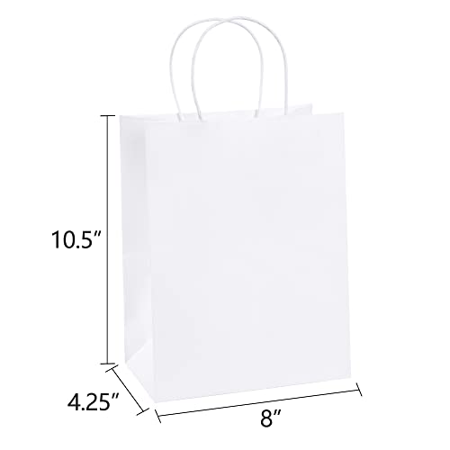 BagDream White Gift Bags with Handles 8x4.25x10.5 Inch Medium 100 Pack Bulk - color: White
