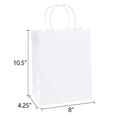 BagDream White Gift Bags with Handles 8x4.25x10.5 Inch Medium 100 Pack Bulk - color: White