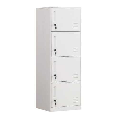 4 Door Metal Vertical Locker Storage Cabinet for Home,Office,School,Employees,Bedromm,4 Tier Storage Cabinet with Locking Doors,Lockable File Cabinet Organizer Lockers (White) - color: White, style: 4D