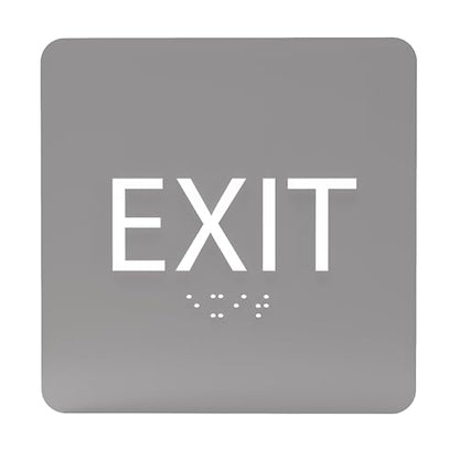 6" X6" Exit Sign - ADA Compliant Tactile Graphics Grade 2 Braille Text Acrylic Wall Signs - Emergency Rescue Safety Door Sign for Schools, Offices, Businesses, and Restaurants - color: Grey w/ White