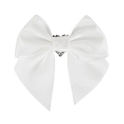AIMUDI White Bows Satin Ribbon Rhinestone Bows 3" Premade Sparkle Bows with Gems Pre-Tied Craft Bows with Rhinestone Gift Bows for Wedding Sewing Crafts Gift Wrapping Baby Shower - 12 Counts - color: White