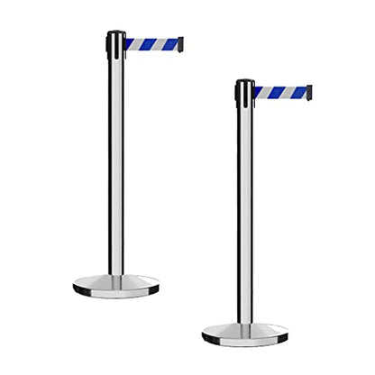 CCW Set of 2 Crowd Control Retractable Belt Barrier Stanchions, 7.5 Ft - color: Blue and White Diagonal, size: 7.5 Foot