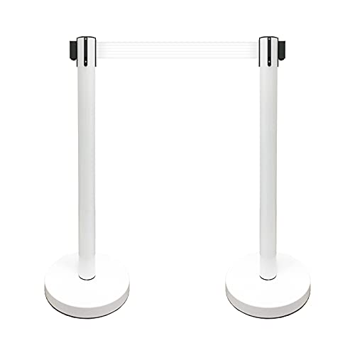 VIP Crowd Control Retractable Belt Stanchion Queue Safety Barrier Set, 36" Ht, 78" Belt (2 WHT Posts White Belt) - color: 2 WHT Posts White Belt
