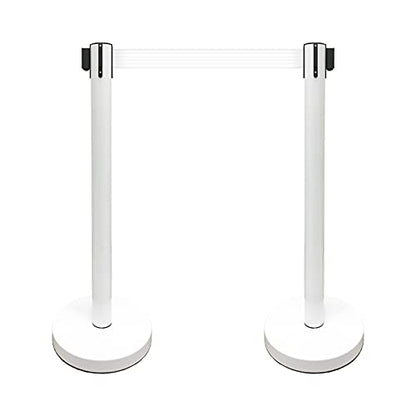 VIP Crowd Control Retractable Belt Stanchion Queue Safety Barrier Set, 36" Ht, 78" Belt (2 WHT Posts White Belt) - color: 2 WHT Posts White Belt
