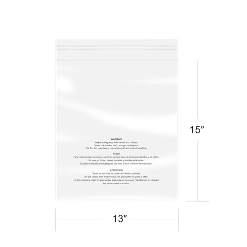 iMailer - 500 Pcs - 13" x 15" Poly Bags with Suffocation Warning Self Seal- Clear Shipping Bags 1.6 Mil for Clothing, Shirts, Packaging - Permanent Adhesive - size: 13" x 15", style: Permanent Glue
