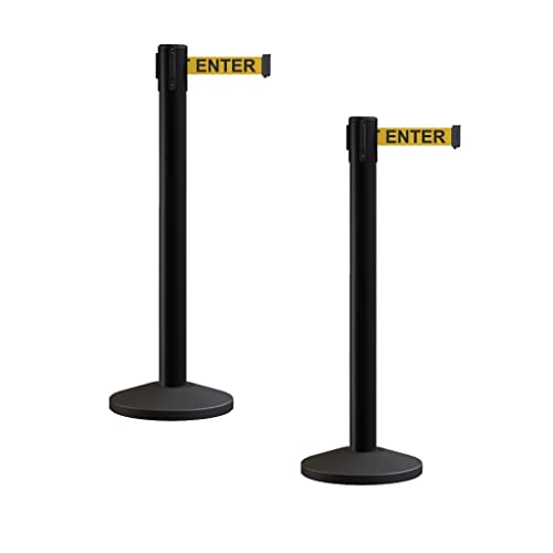 Montour Line M650 Retractable Belt Barrier Stanchion, Set of 2, Black Post - color: Yellow with "CAUTION - DO NOT ENTER" Black Letters, size: Black