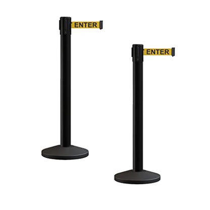 Montour Line M650 Retractable Belt Barrier Stanchion, Set of 2, Black Post - color: Yellow with "CAUTION - DO NOT ENTER" Black Letters, size: Black