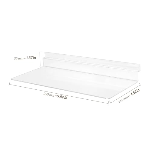 20 Pack Clear Acrylic Slatwall Shelves 4.5 x 10 Inch - Wall Mounted Panel Accessories for Shoe Stores, Home Organization & Retail Display