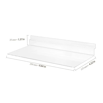20 Pack Clear Acrylic Slatwall Shelves 4.5 x 10 Inch - Wall Mounted Panel Accessories for Shoe Stores, Home Organization & Retail Display