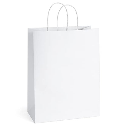 BagDream Kraft Paper Bags with Handles 10x5x13 Inch Large White 25 Pack - color: White, size: 25 Count (Pack of 1)