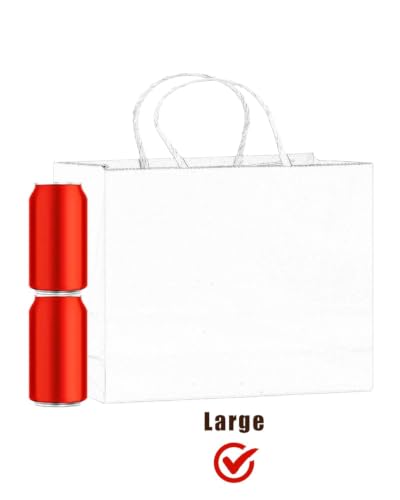 qiqee 30-Packs White Gift Bags with Handles Bulk 13"x4.5"x10" Wide Large Size Party Paper Bags - size: 1 Count (Pack of 30)
