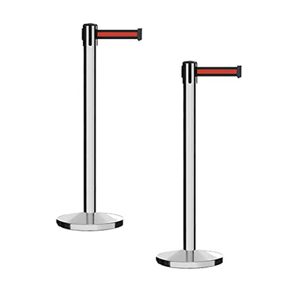 CCW Crowd Control Retractable Belt Barrier Stanchions, 2 Pack, 7.5 Ft - color: Black and Red Horizontal Stripe, size: 7.5 Foot