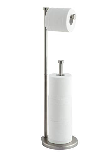 SunnyPoint Free Standing Bathroom Toilet Paper Holder Stand with Reserve, Reserve Area has Enough Space for Jumbo Roll - color: Brush Nickel
