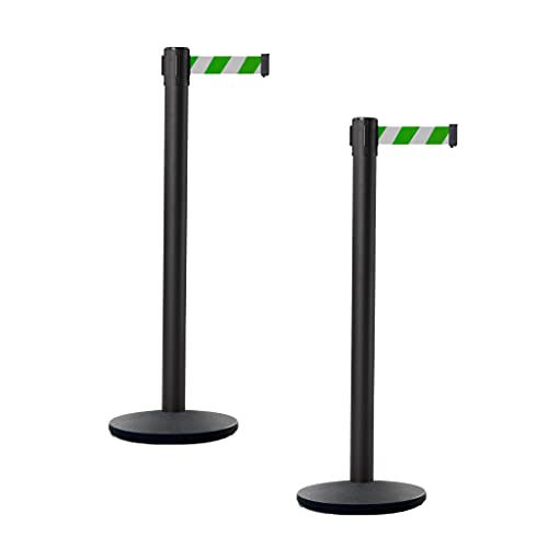 CCW 2 Pack Retractable Belt Barrier Stanchions, 7.5 Ft Green/White Diagonal - color: Green and White Diagonal, size: 7.5 Foot