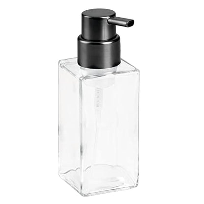 mDesign Glass Refillable Foaming Hand Soap Dispenser Modern Square Pump Bottle for Bathroom Vanities or Kitchen Sink, Countertops - 2 Pack - Clear/Black - color: Clear/Brushed Black