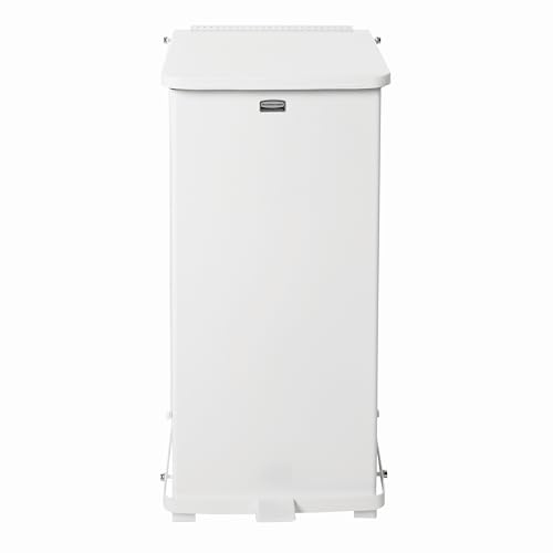 Rubbermaid Commercial Products Defenders Biohazard Step-On Trash Can 13-Gallon White Square Steel Waste Disposal in Doctors Office/Hospital/Medical/Healthcare Facilities - color: White, size: 13G