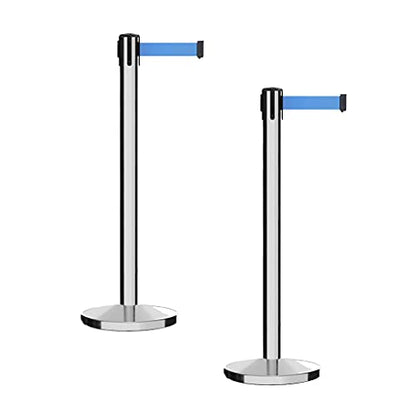CCW Set of 2 Crowd Control Retractable Belt Barrier Stanchions, 7.5 Ft - color: Light Blue, size: 7.5 Foot
