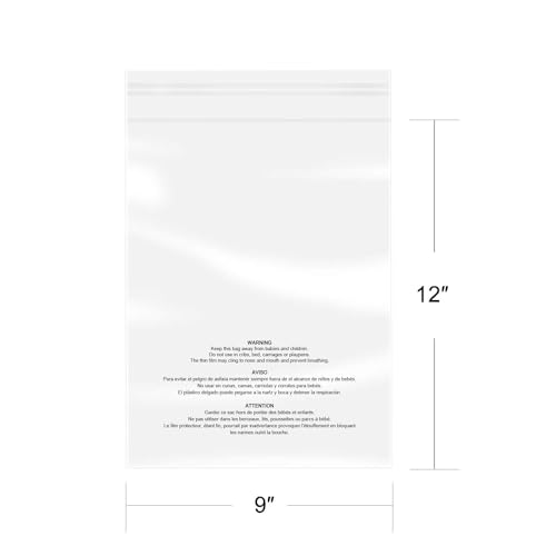 iMailer - 500 Pcs - 9" x 12", Suffocation Warning Self Seal Clear Plastic Poly Bags 1.6 Mil for A4, Letter Sized Documents, Marketing Materials, Clothes-Permanent Glue - size: 9" x 12", style: Permanent Glue