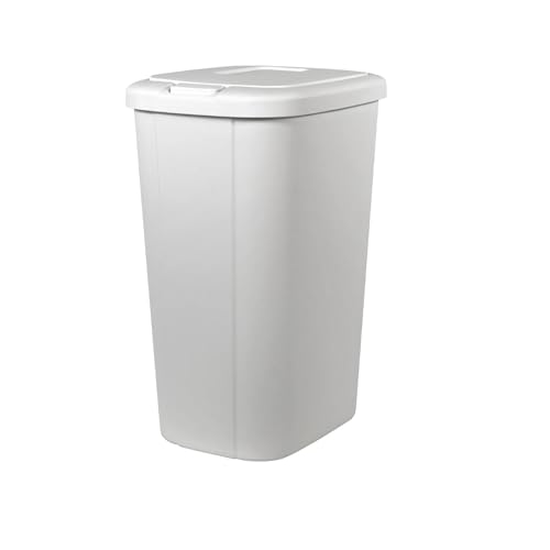 13.3 Gallon Touch Top Kitchen Trash Can, White Plastic Garbage Bin