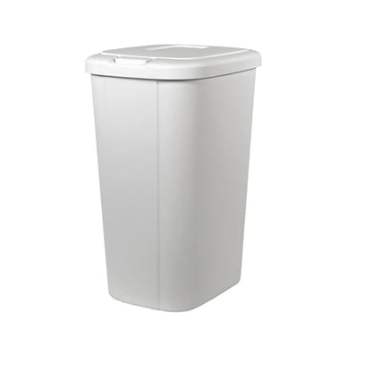 13.3 Gallon Touch Top Kitchen Trash Can, White Plastic Garbage Bin