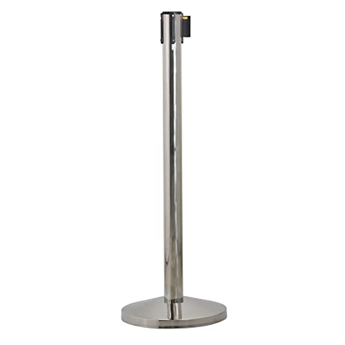 M&T Displays Crowd Control Stanchion Barriers Queue Post 37-inch High Safety Barrier Stands Line Dividers Retractable Belt 9.85'/118" Heavy Base Floor Standing (2-Pack) (Chrome-Blue) - color: Chrome-Blue